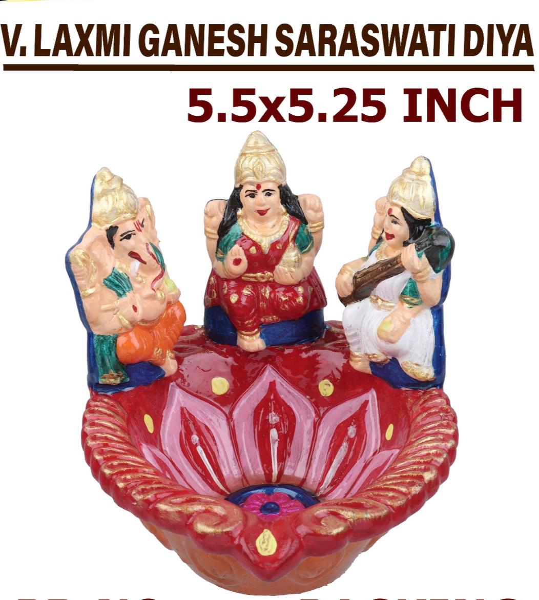 Diwali V-Laxmi Ganesh Sarswati Diya 5.25 inch s