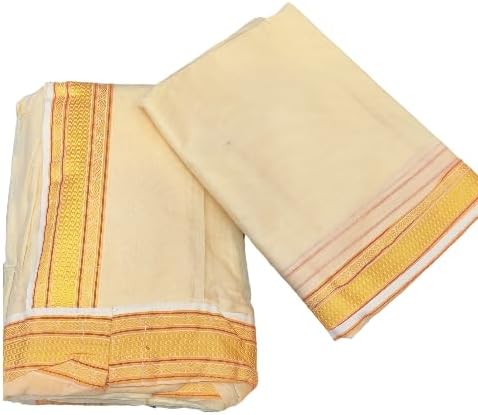 Pooja Dhoti Khes Kashi Border set Cream colour