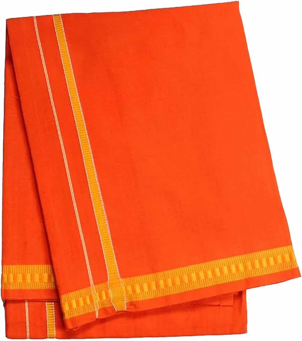 Pooja Dhoti Khes Kashi Border set Orange colour