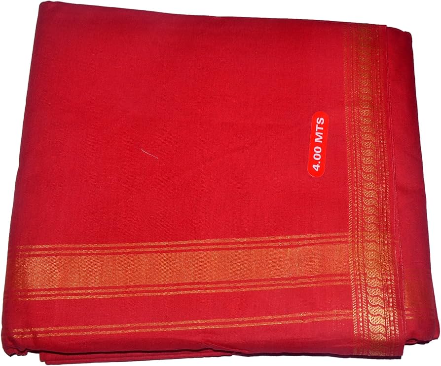 Pooja Dhoti Khes Kashi Border set Red colour