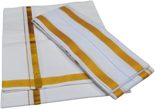 Pooja Dhoti Khes Kashi Border set White colour